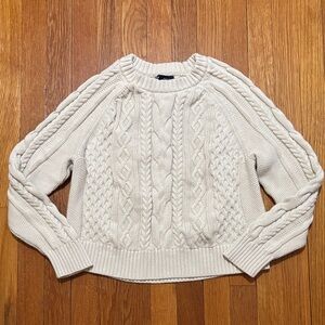 GAP Cream Cotton Cable-Knit Crewneck Sweater